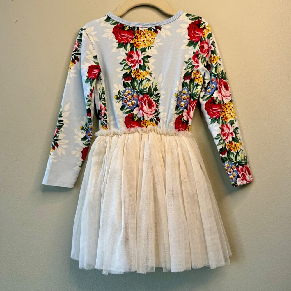 ROCK YOUR BABY Floral Dress Girls 5 5T Tulle Tutu Blue Flowers Rock Your Kid - Picture 2 of 6